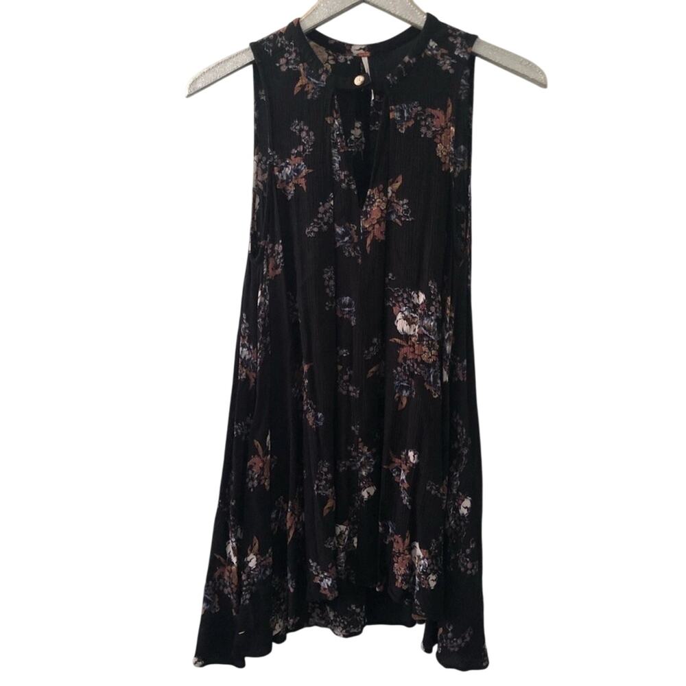 Free People Black and Floral Print Sleeveless Dress